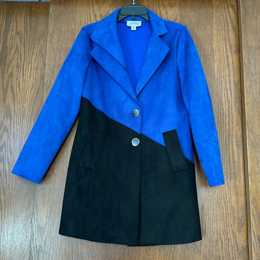 Joseph Ribkoff Stylish blue and black faux suede coat size M